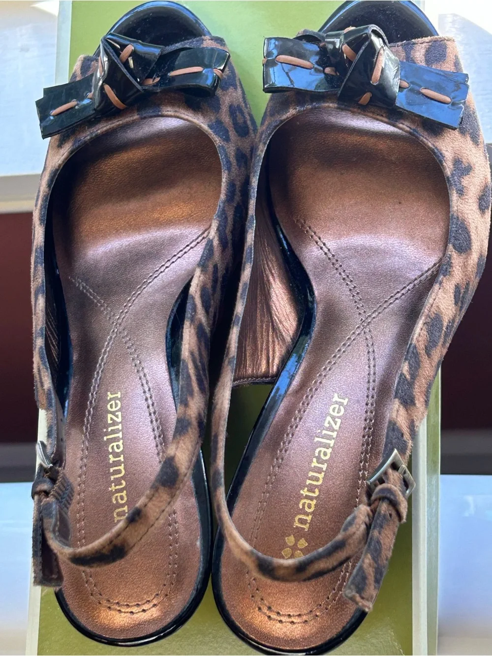 Naturalizer Leopard-Print Slingback Peep-Toe Heels - Brown/Black